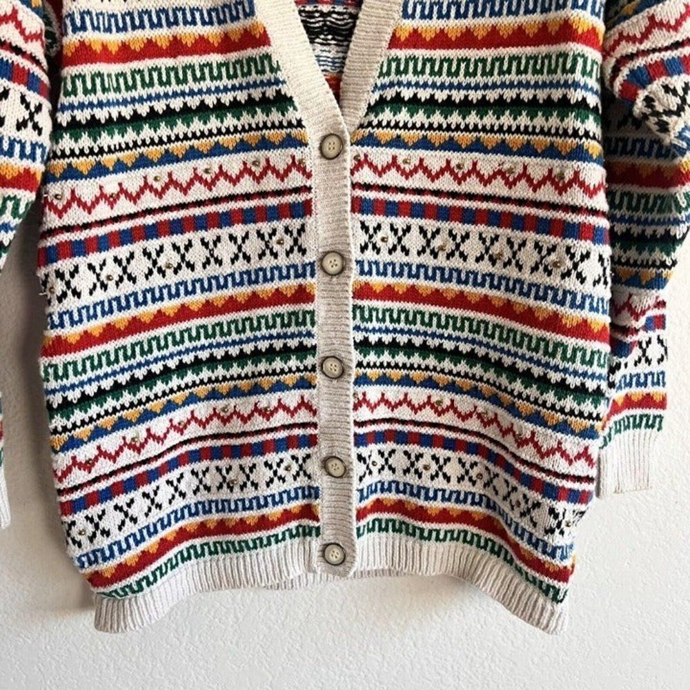 LizSport Vintage Fair Isle Oversized Cottagecore Cardigan Sweater Grandma Small - Picture 9 of 11